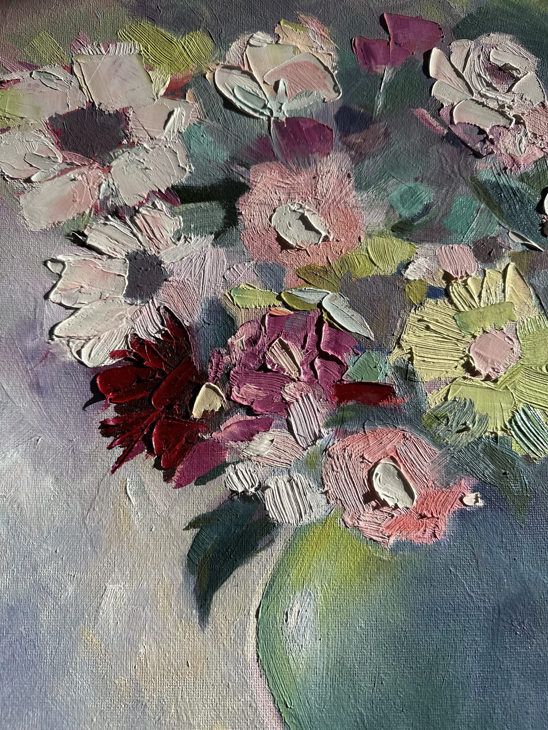 "Flowers in a green vase" - Image 4