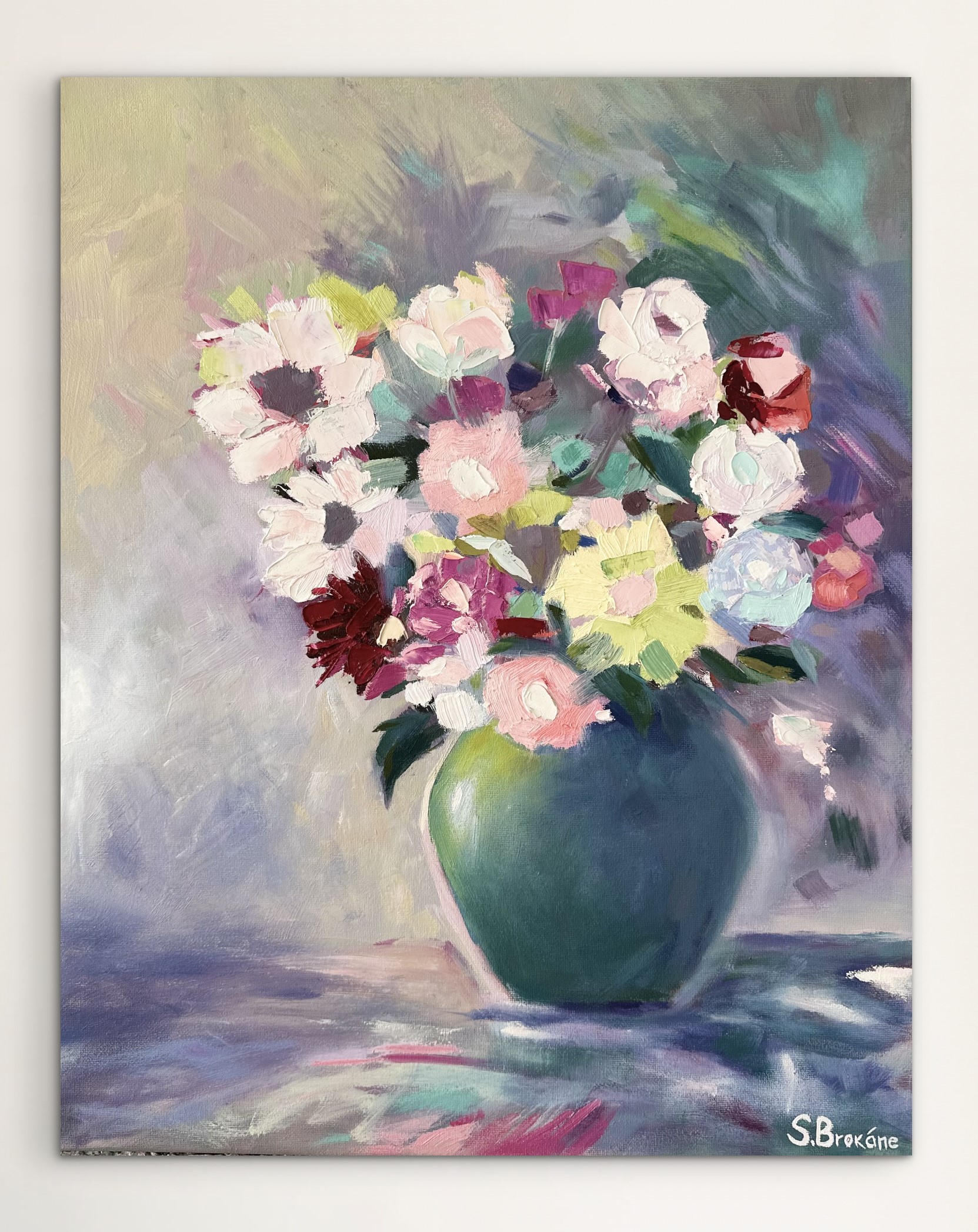 "Flowers in a green vase" - Image 6